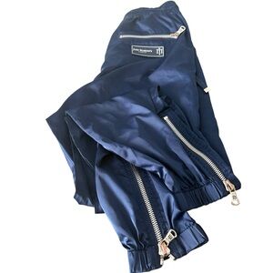 Women’s Joey Martin Paris Navy Blue Satin Parachute Joggers Size M